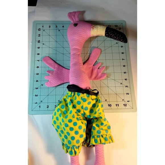 Pink Flamingo Plush Doll Green Blue Polka Dot Shorts Tall floppy Tropical 31 in - Picture 6 of 8